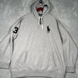 Ralph Lauren Hoodie Mens 2XLT 2XL Tall Gray Big Pony Pullover Polo Fleece
